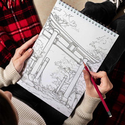 TPLHOUSE Kyoto Iconic Landscapes Spiral Bound Coloring Book for Adult