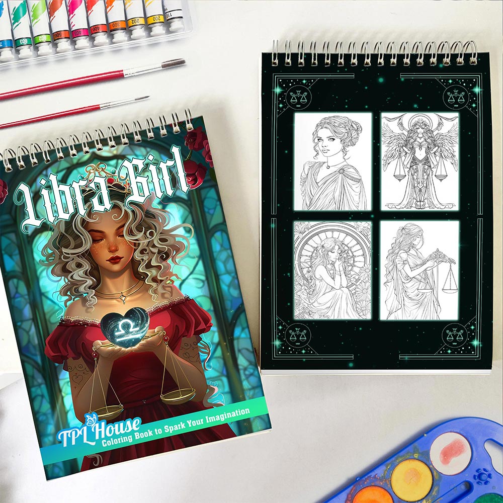 TPLHOUSE Libra Girl Spiral Coloring Book for Adults