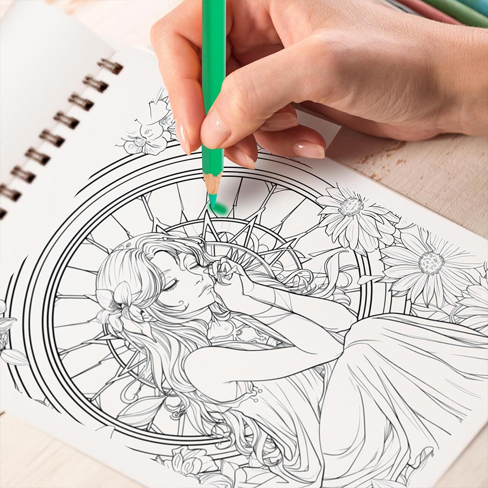 TPLHOUSE Libra Girl Coloring Book Spiral Bound for Adults