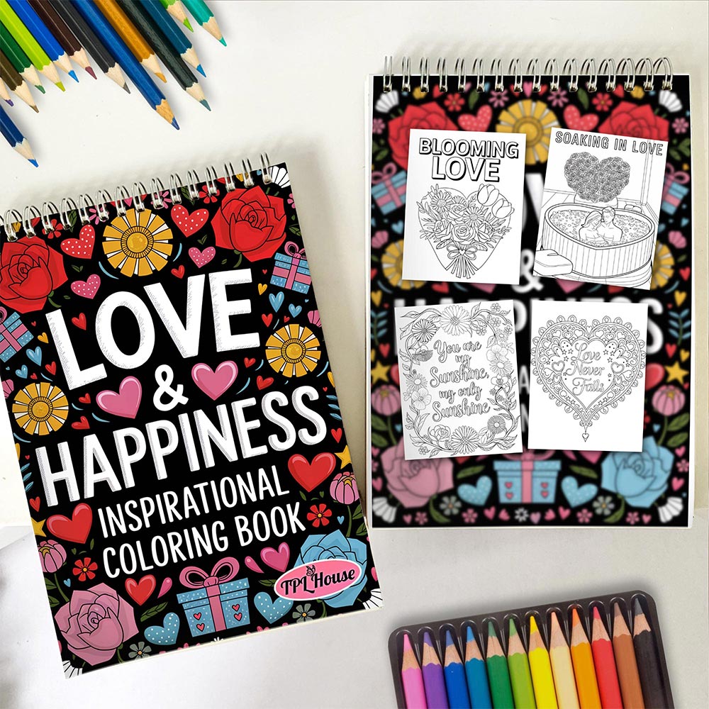 TPLHOUSE Love & Happiness Spiral Coloring Book for Adults