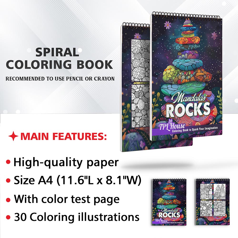 TPLHOUSE Mandalas Rocks Coloring Sheets for Adults
