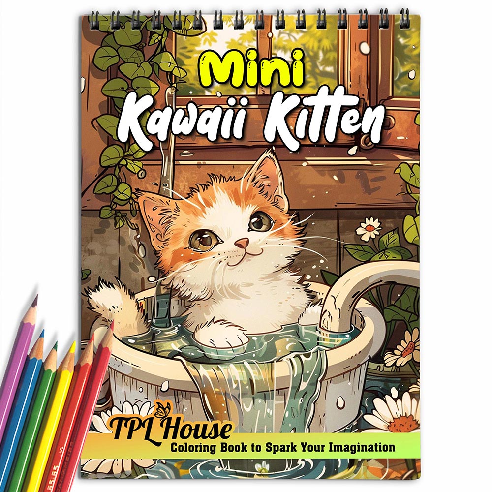 TPLHOUSE Mini Kawaii Kitten Coloring Book for Adults