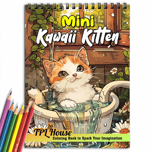 TPLHOUSE Mini Kawaii Kitten Coloring Book for Adults