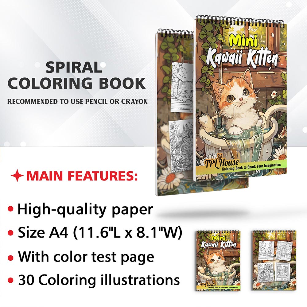 TPLHOUSE Mini Kawaii Kitten Coloring Sheets for Adults