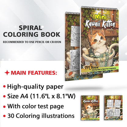 TPLHOUSE Mini Kawaii Kitten Coloring Sheets for Adults