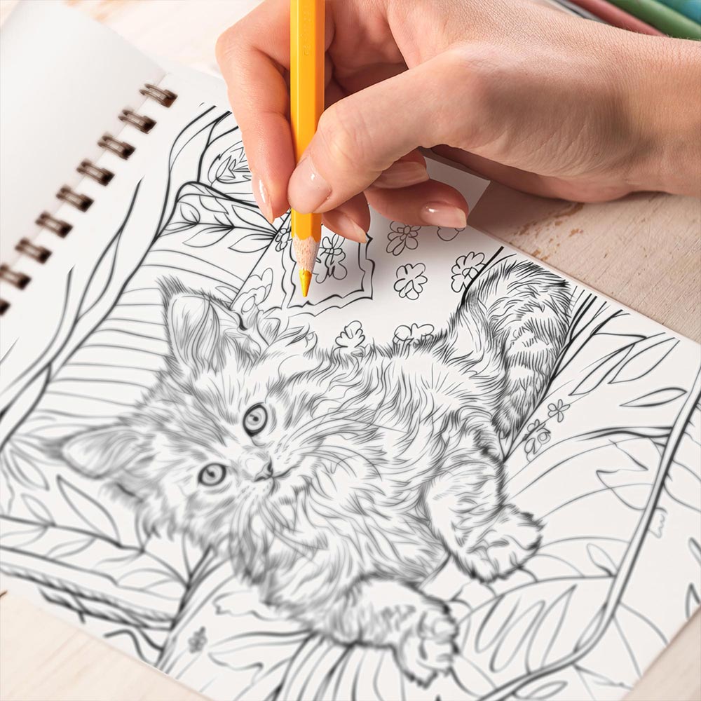 TPLHOUSE Mini Kawaii Kitten Coloring Book Spiral Bound for Adults