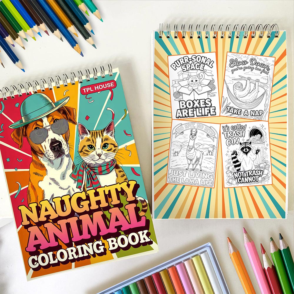 TPLHOUSE Naughty Animal Spiral Coloring Book for Adults
