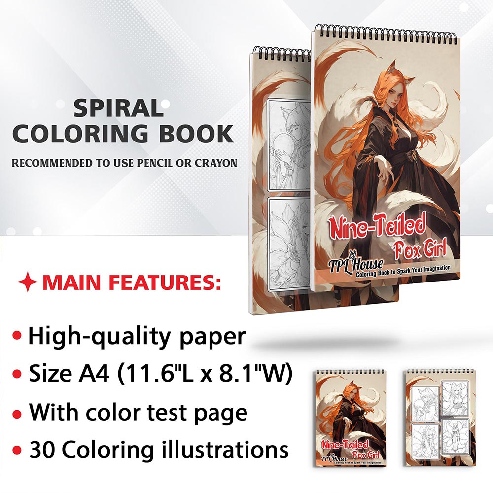 TPLHOUSE Nine-Tailed Fox Girl Coloring Sheets for Adult