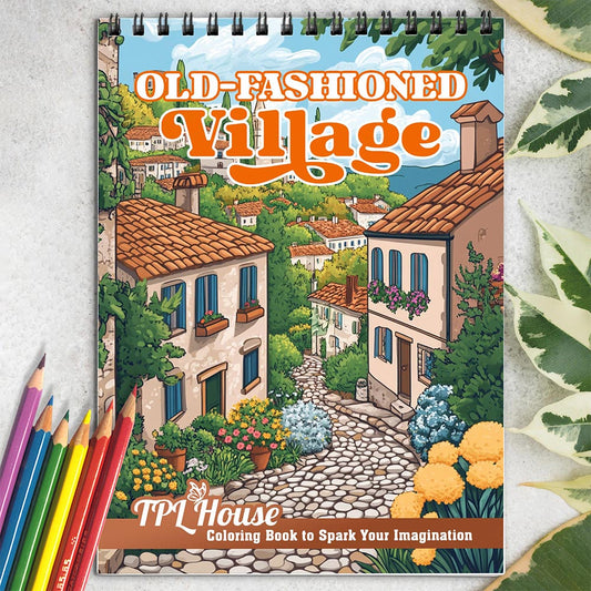 TPLHOUSE Old-Fashioned Village Coloring Book for Adults