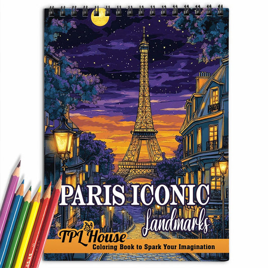TPLHOUSE Paris Iconic Landmarks Coloring Book for Adult