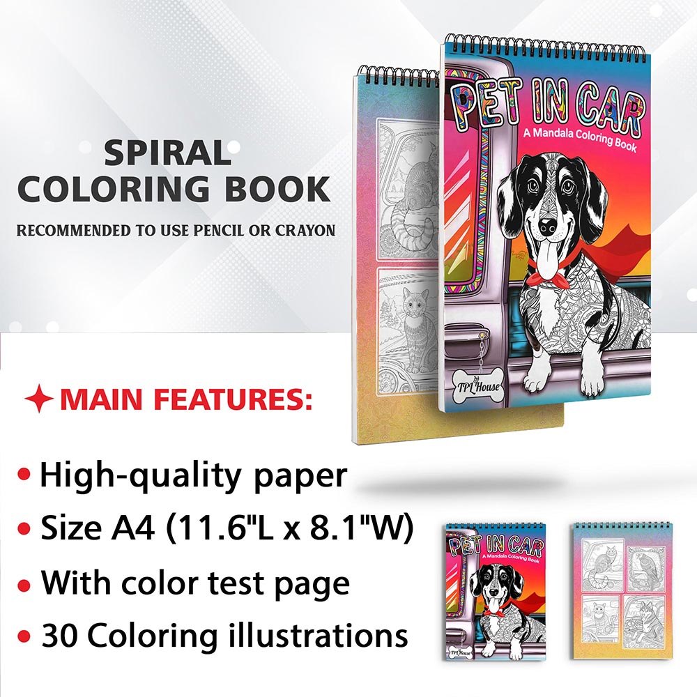 TPLHOUSE Pet In Car Coloring Sheets for Adults