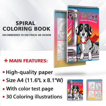 TPLHOUSE Pet In Car Coloring Sheets for Adults