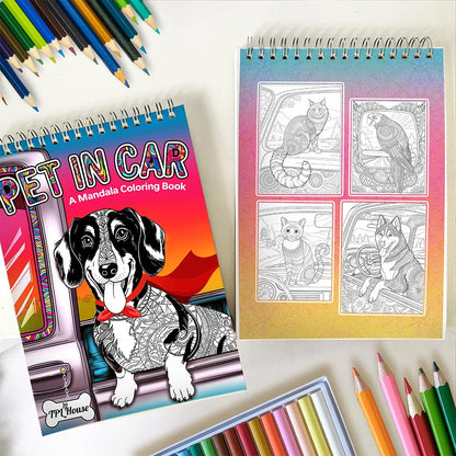 TPLHOUSE Pet In Car Spiral Coloring Book for Adults