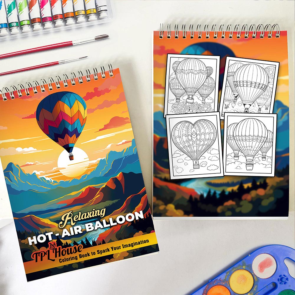 TPLHOUSE Relaxing Hot-Air Balloon Spiral Coloring Book for Adult