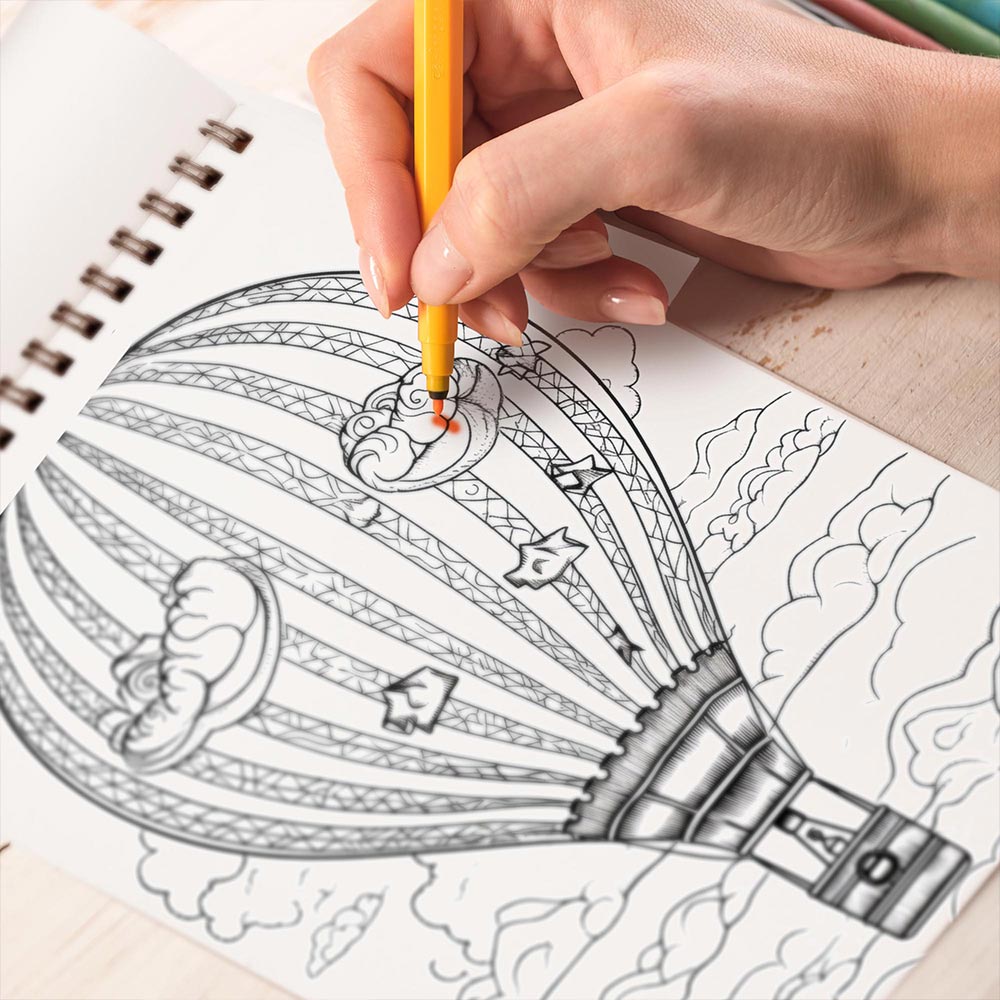 TPLHOUSE Relaxing Hot-Air Balloon Coloring Book Spiral Bound for Adult