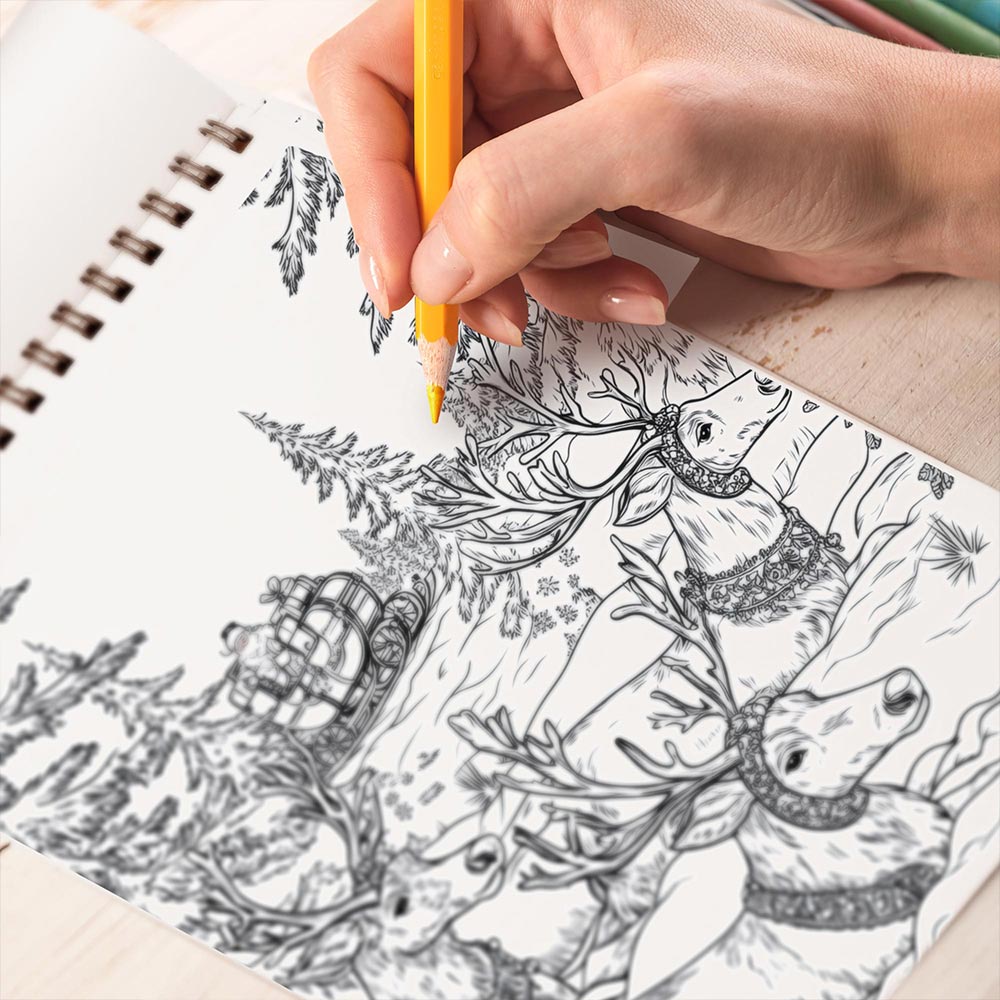 TPLHOUSE Santa Claus's Reindeer Coloring Book Spiral Bound for Adults