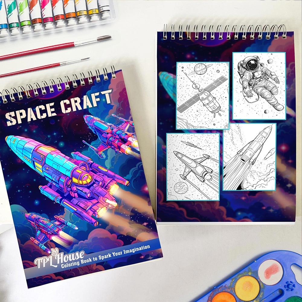 TPLHOUSE Space Craft Spiral Coloring Book for Adults