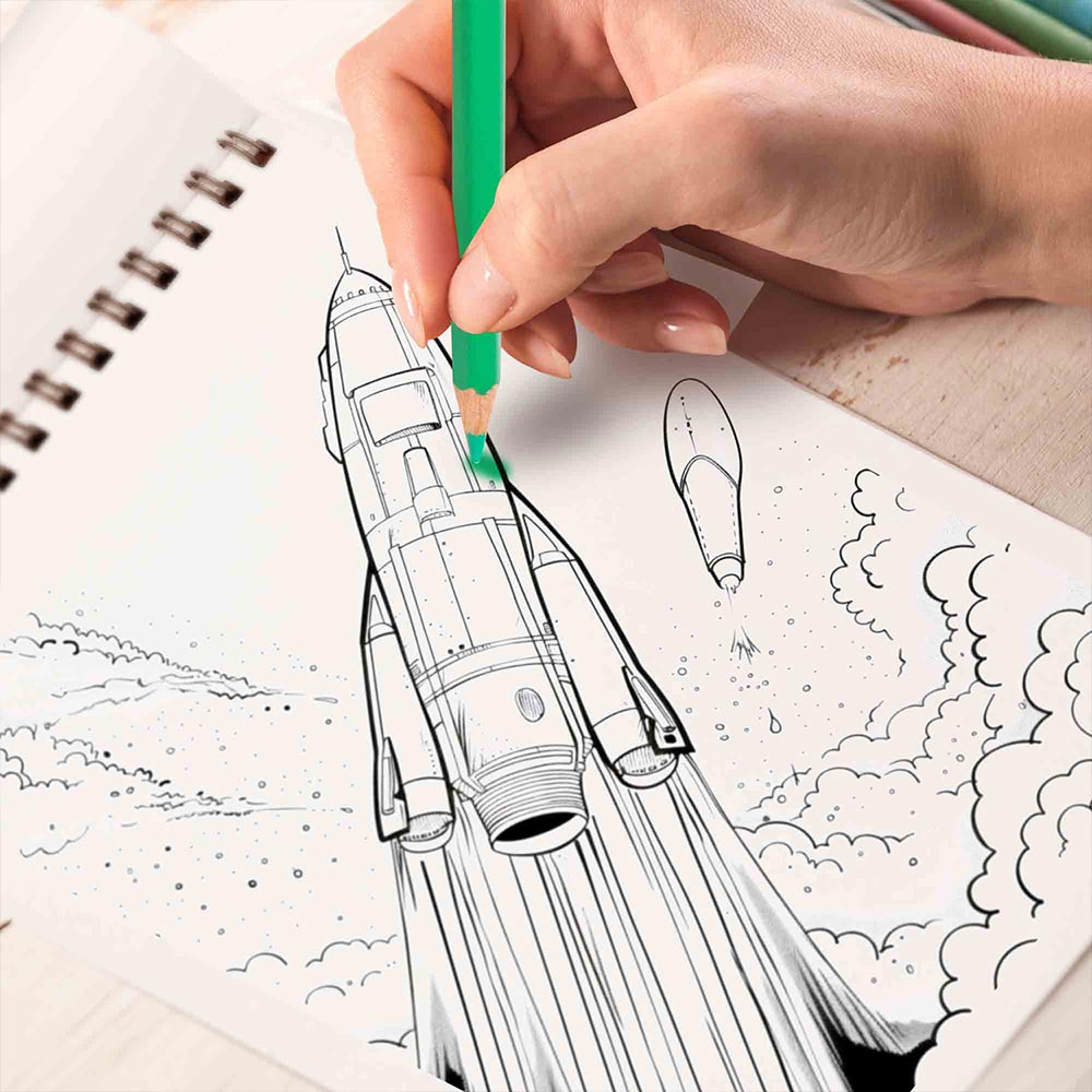 TPLHOUSE Space Craft Coloring Book Spiral Bound for Adults