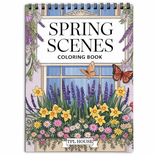 TPLHOUSE Spring Scenes Coloring Book for Adults