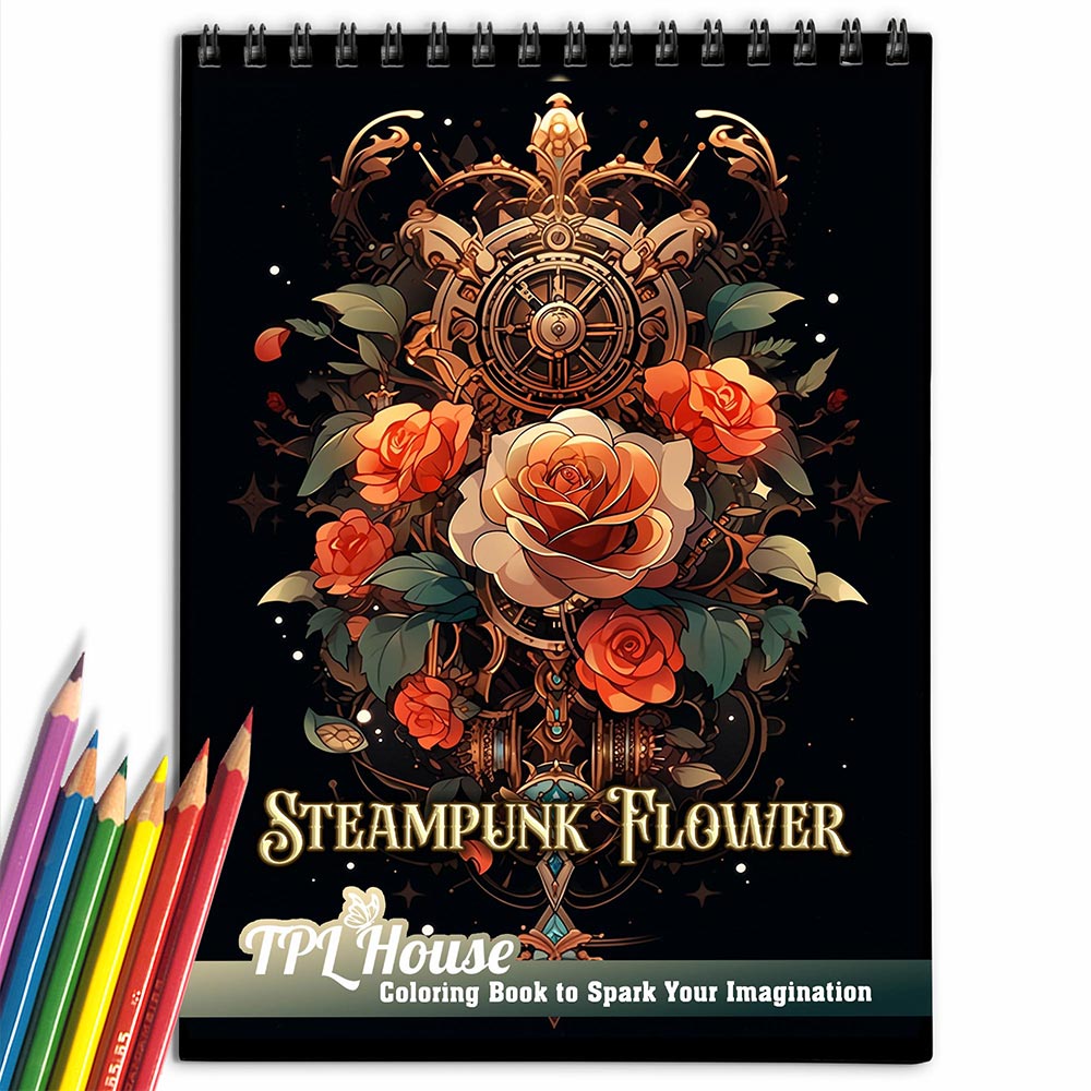TPLHOUSE Steampunk Flower Coloring Book for Adults