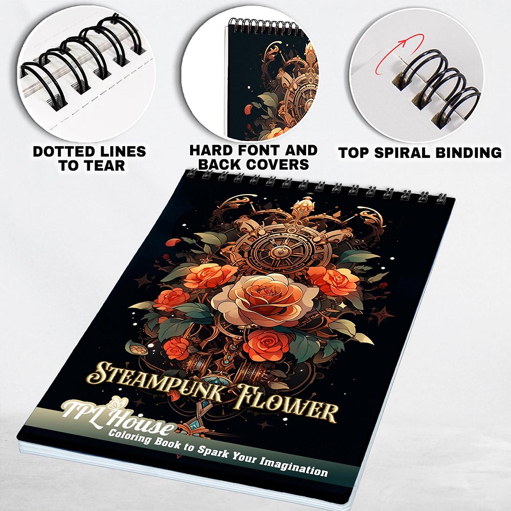 TPLHOUSE Steampunk Flower Coloring Pages for Adults