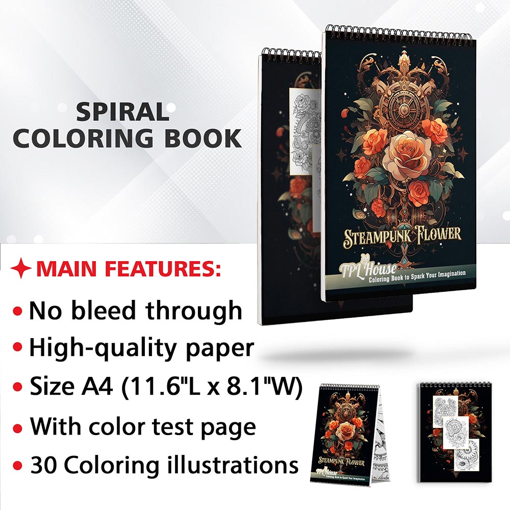 TPLHOUSE Steampunk Flower Coloring Sheets for Adults