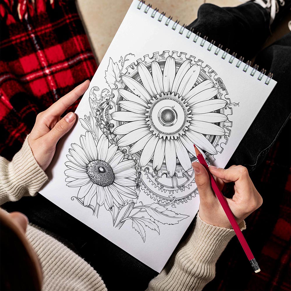 TPLHOUSE Steampunk Flower Spiral Bound Coloring Book for Adults