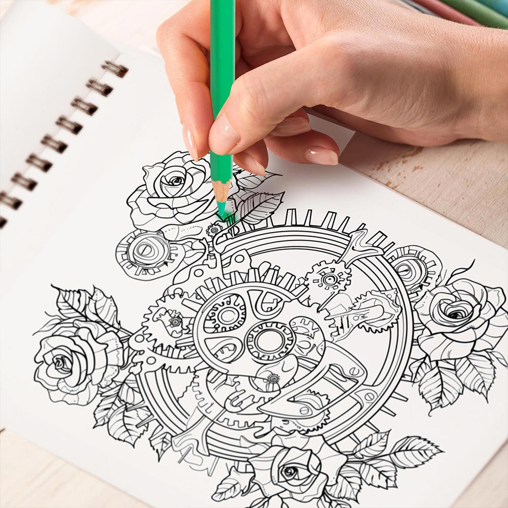 TPLHOUSE Steampunk Flower Coloring Book Spiral Bound for Adults