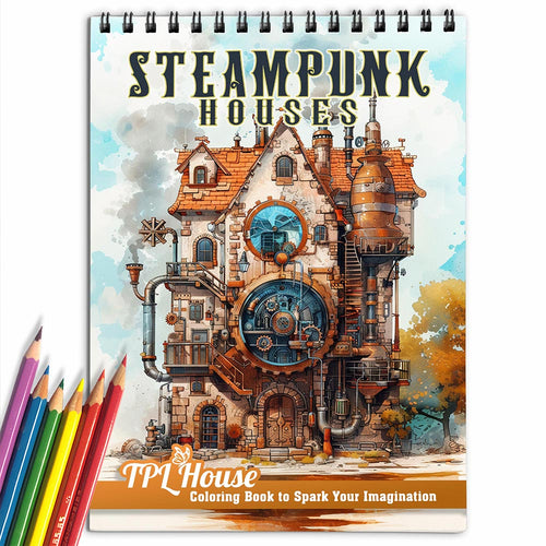 TPLHOUSE Steampunk Houses Coloring Book for Adults