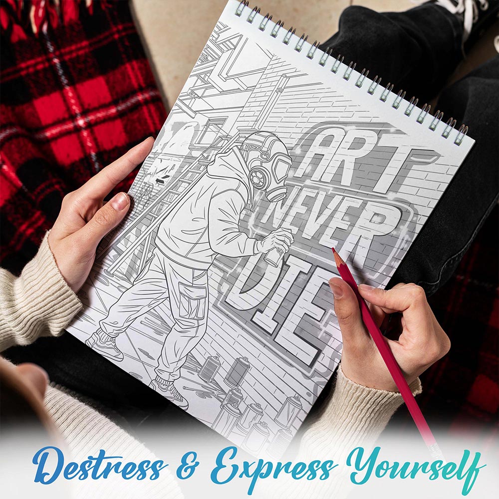 TPLHOUSE Street Art Coloring Book Spiral Bound for Adults