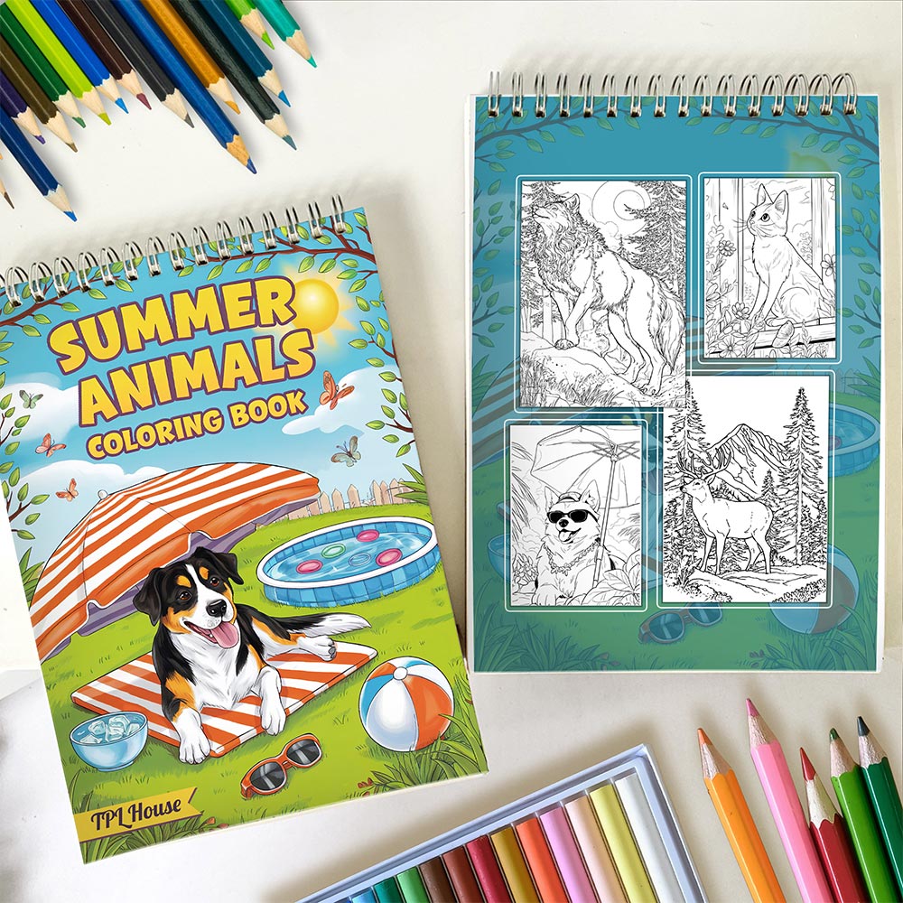 TPLHOUSE Summer Animal Spiral Coloring Book For Adults