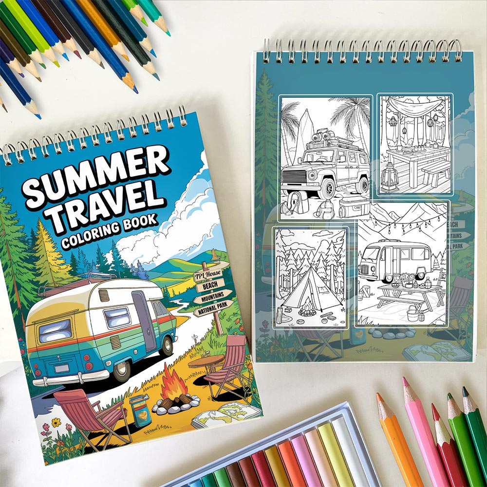 TPLHOUSE Summer Travel Spiral Coloring Book For Adults