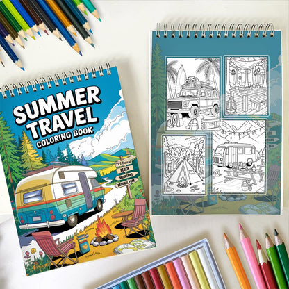 TPLHOUSE Summer Travel Spiral Coloring Book For Adults