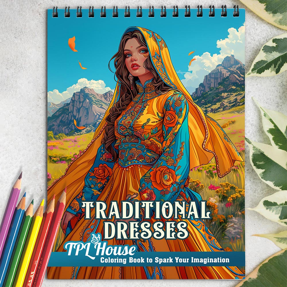 TPLHOUSE Traditional Dresses Coloring Book for Adults