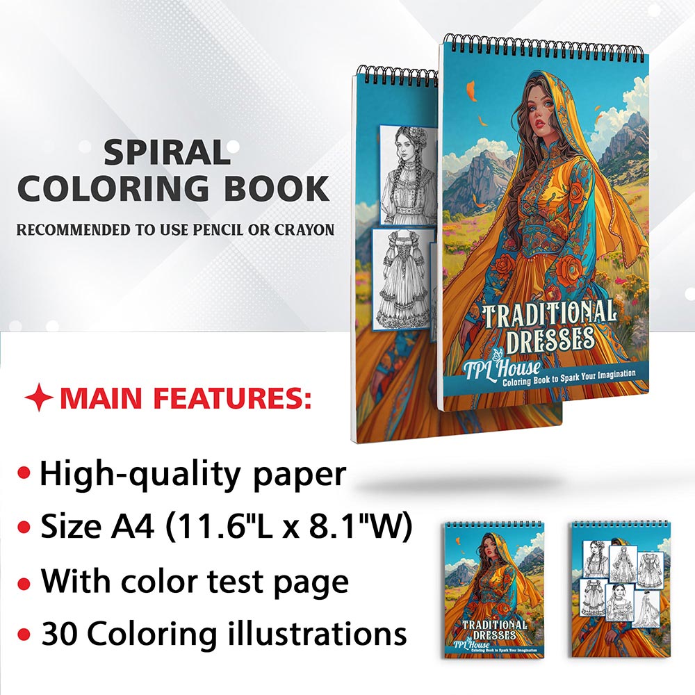 TPLHOUSE Traditional Dresses Coloring Sheets for Adults