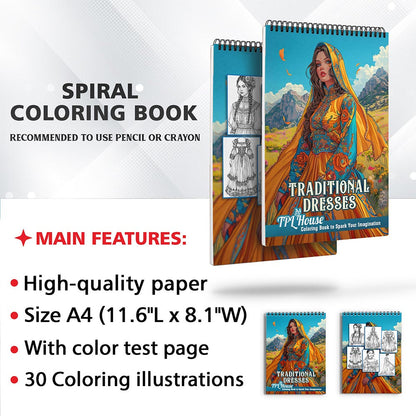TPLHOUSE Traditional Dresses Coloring Sheets for Adults