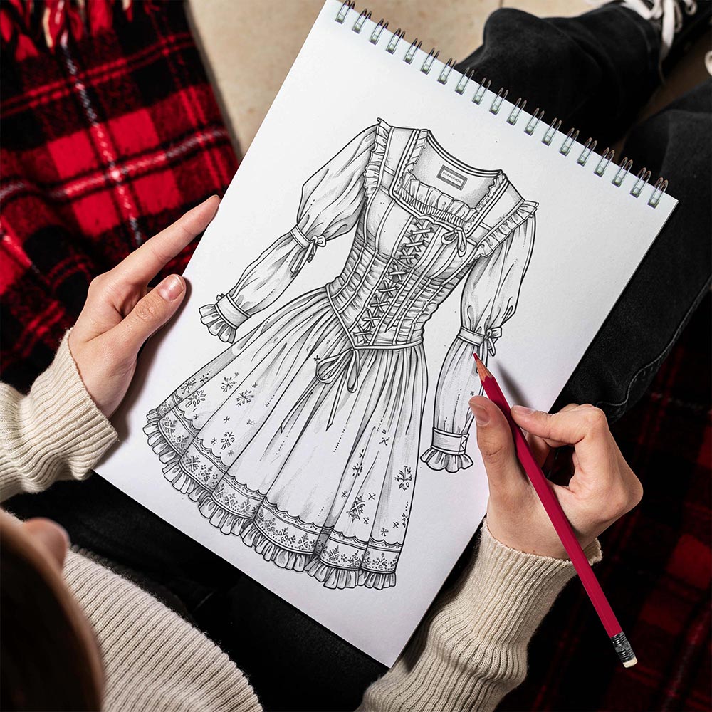 TPLHOUSE Traditional Dresses Spiral Bound Coloring Book for Adults