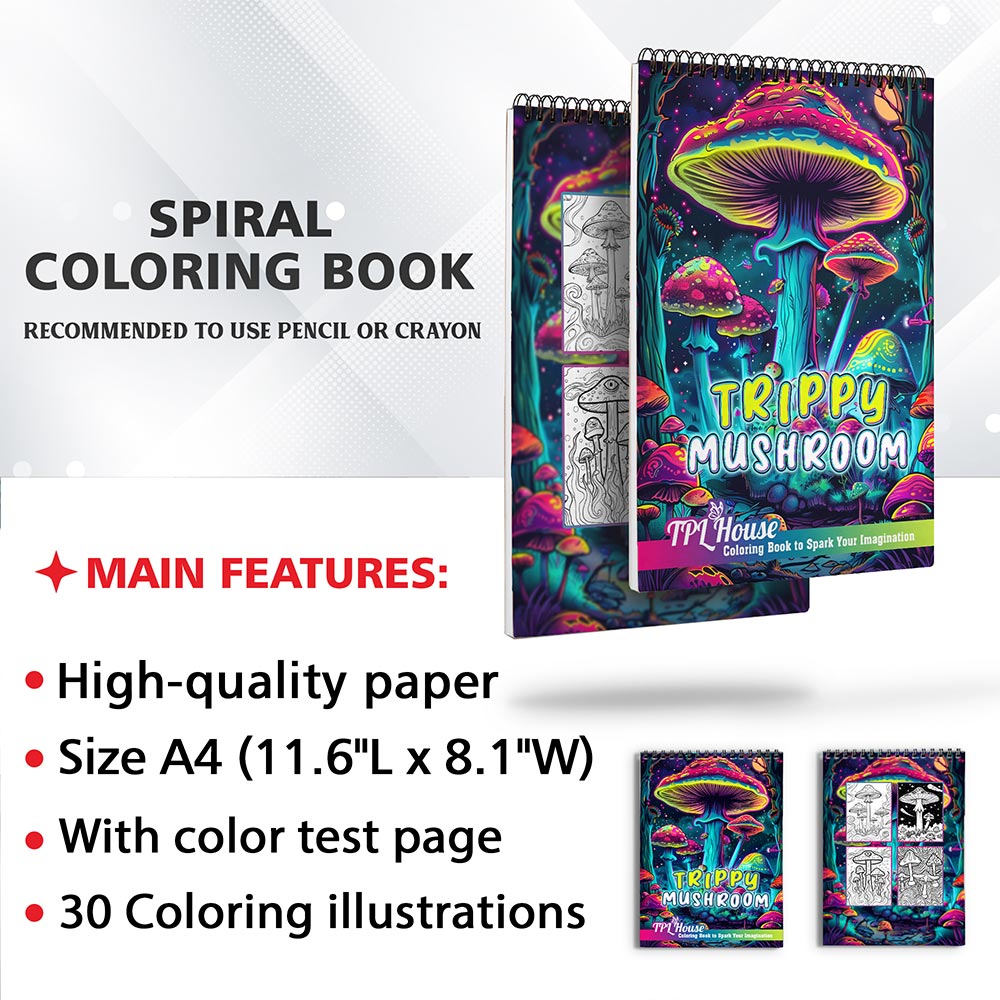 TPLHOUSE Trippy Mushroom Coloring Sheets for Adults