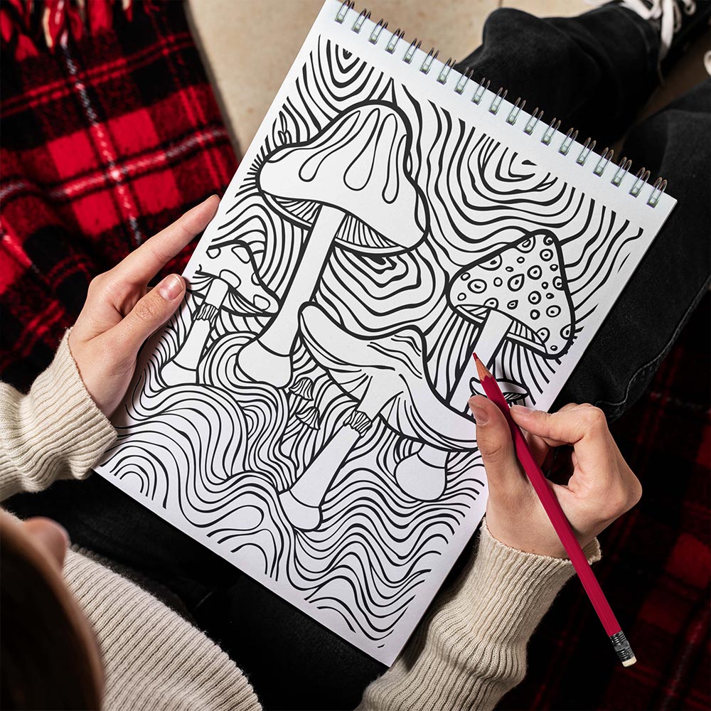 TPLHOUSE Trippy Mushroom Spiral Bound Coloring Book for Adults