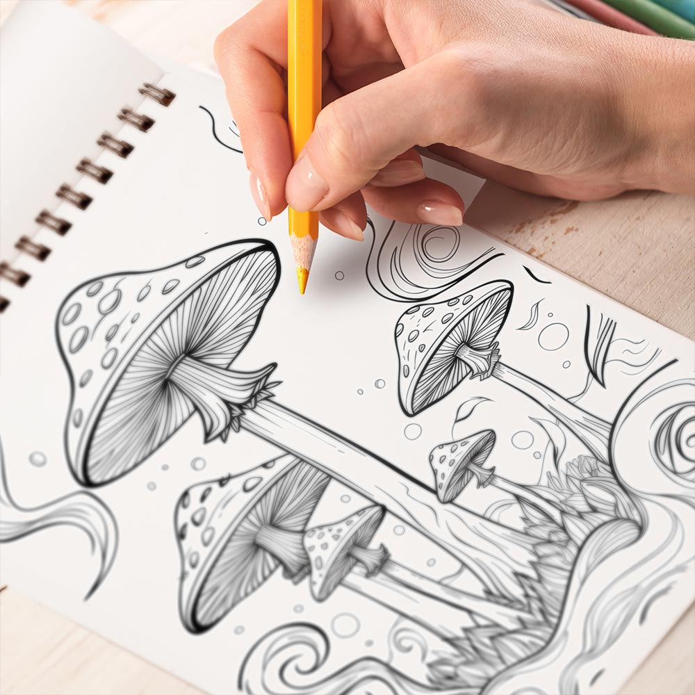 TPLHOUSE Trippy Mushroom Coloring Book Spiral Bound for Adults