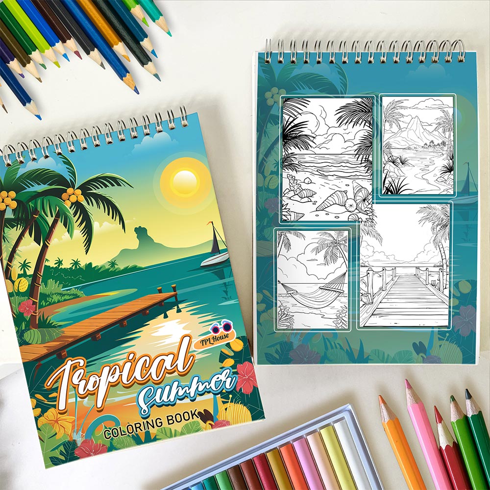 TPLHOUSE Tropical Summer Spiral Coloring Book For Adults
