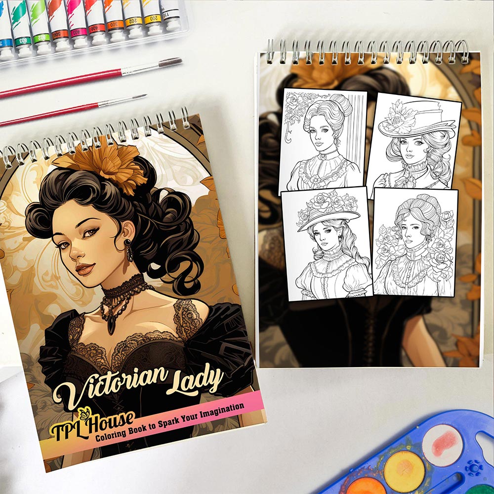 TPLHOUSE Victorian Lady Spiral Coloring Book for Adult