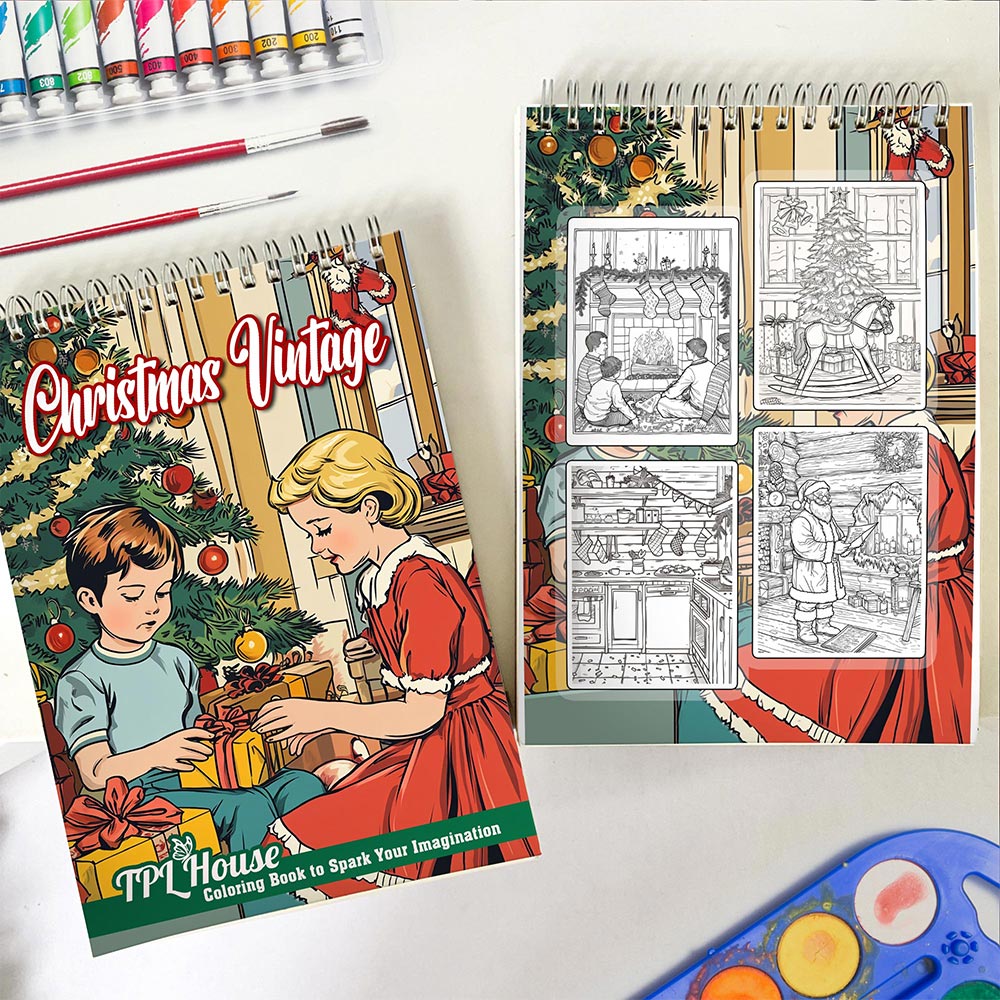 TPLHOUSE Vintage Christmas Spiral Coloring Book for Adult