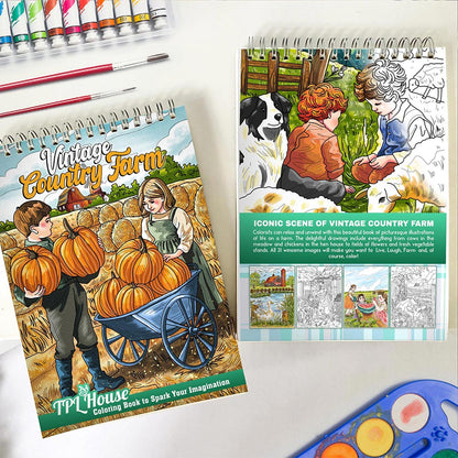 TPLHOUSE Vintage Country Farm Spiral Coloring Book for Adults