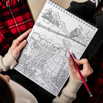 TPLHOUSE Vintage Country Farm Spiral Bound Coloring Book for Adults
