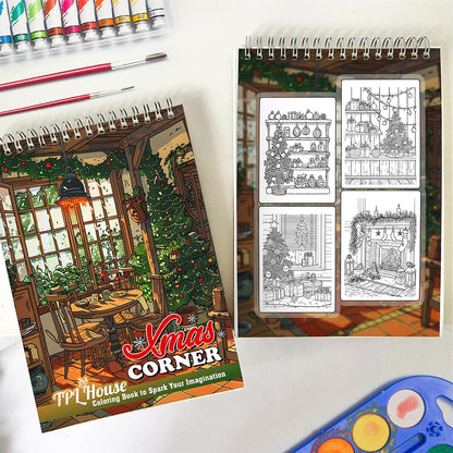 TPLHOUSE Xmas Corner Spiral Coloring Book for Adult