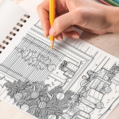 TPLHOUSE Xmas Corner Coloring Book Spiral Bound for Adult