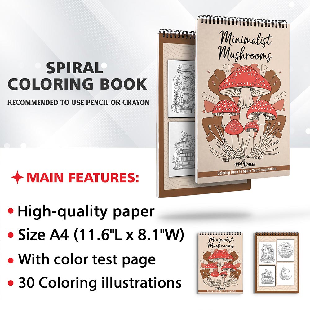 TPLHOUSE Minimalist Mushroom Coloring Sheets for Adults