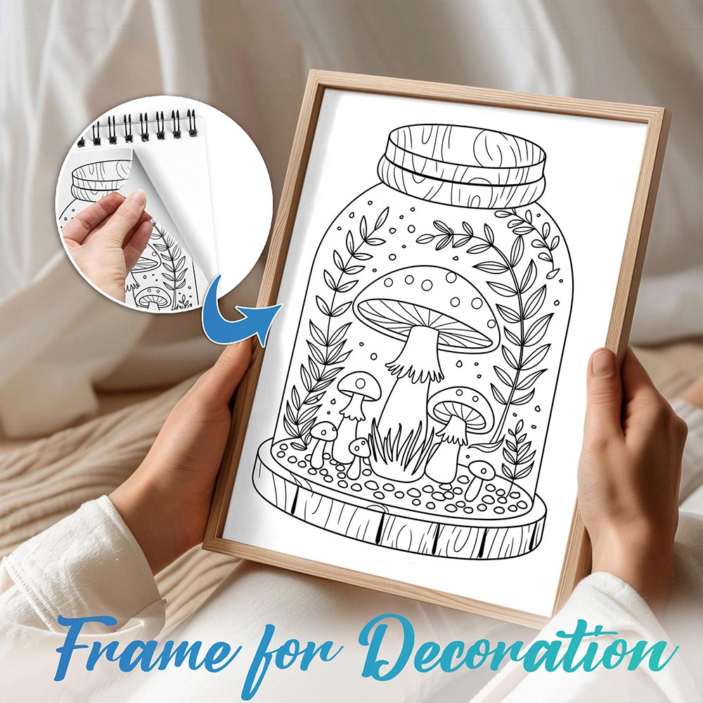 TPLHOUSE Minimalist Mushroom Spiral Bound Coloring Book for Adults