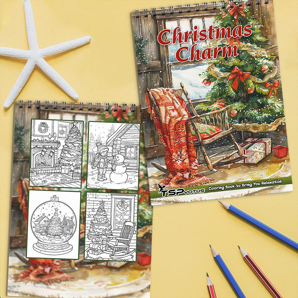 TSPVOTUS Christmas Charm Coloring Book Spiral Bound for Adult